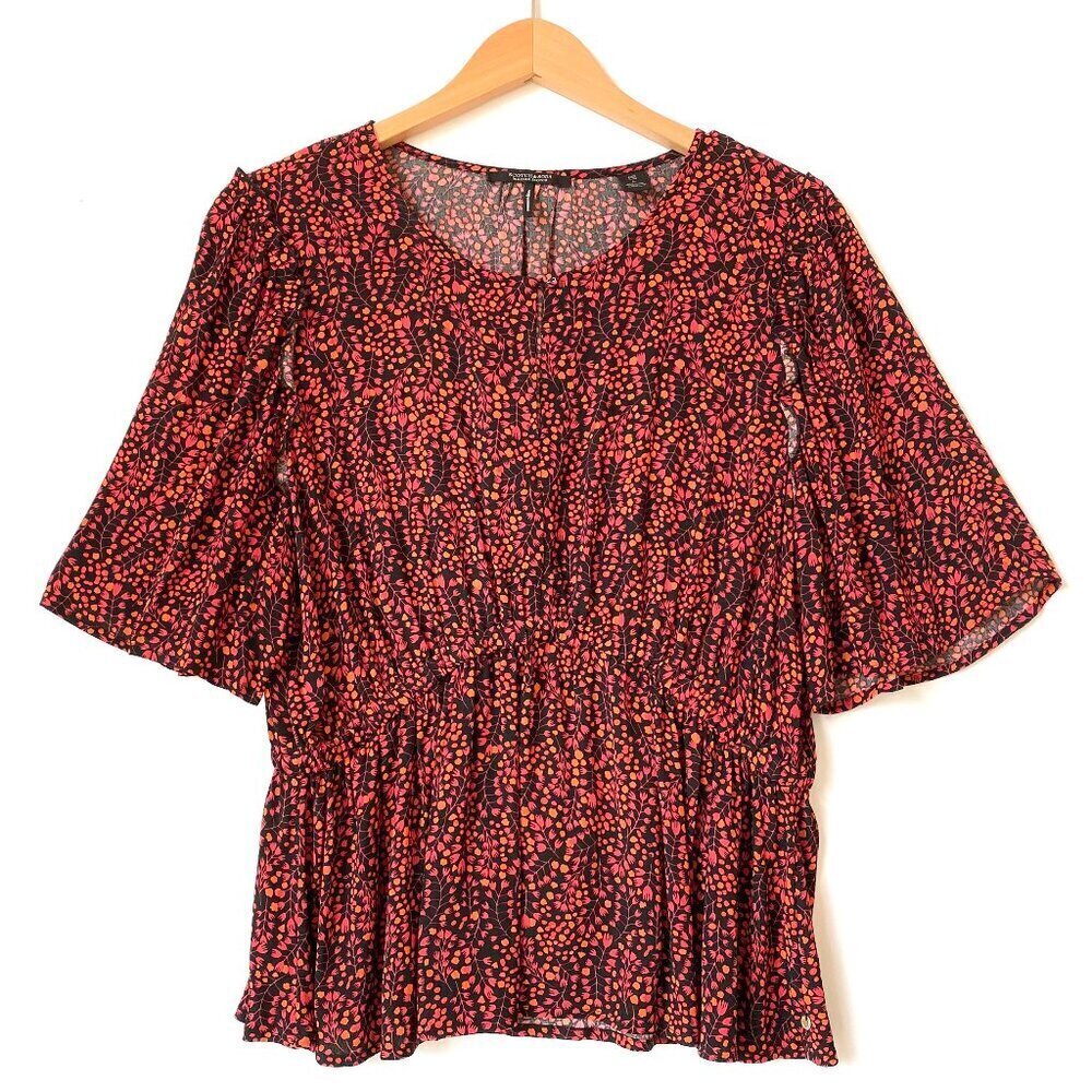 Scotch & Soda Floral Flutter Sleeve Peplum Blouse L